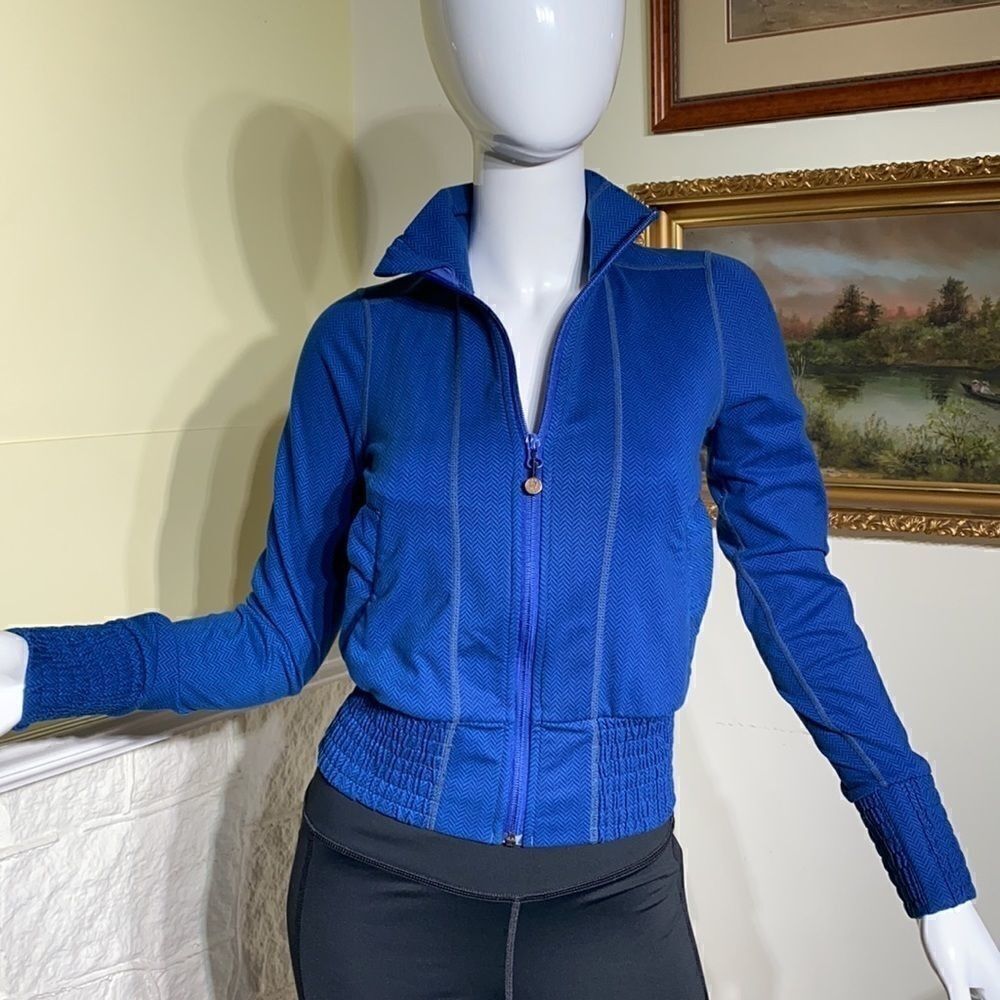 Lululemon Da Bomber Full Zip Up Jacket Blue Herringbone - Picture 4 of 15